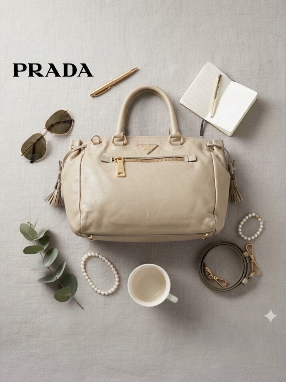 Authenticated Prada Vitello Daino Drawstring  Leather Tote
